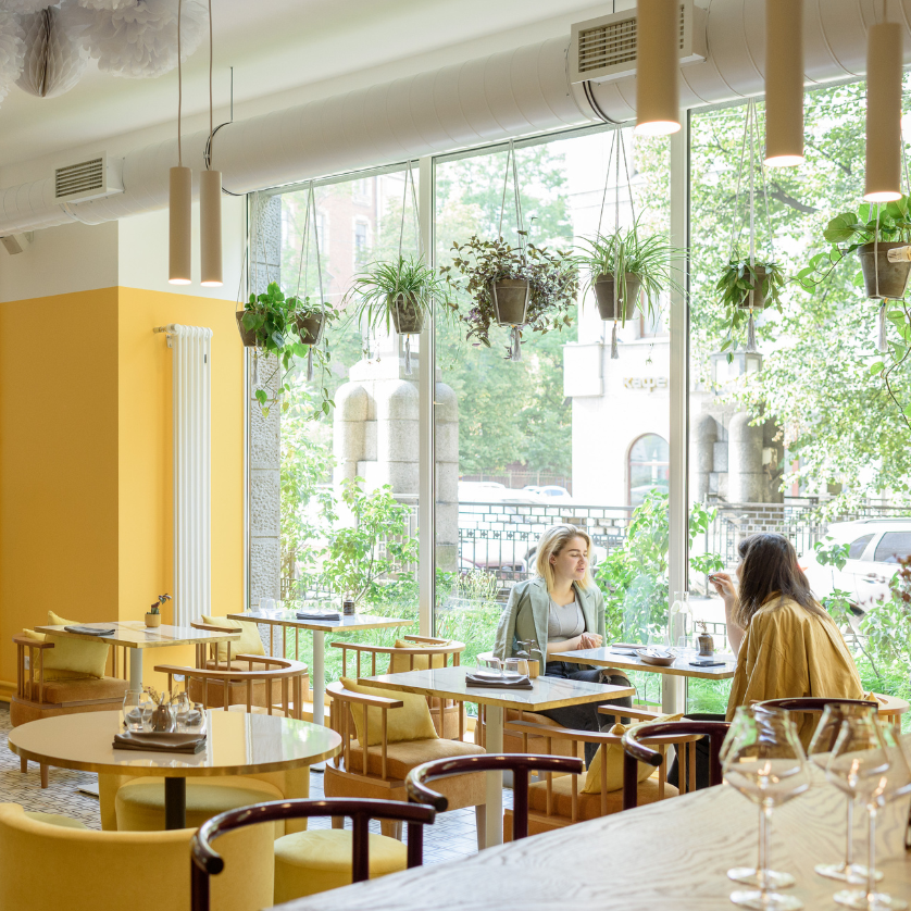 yellow girls in cafe