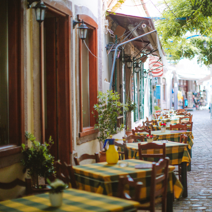 yellow tablecloth cafe